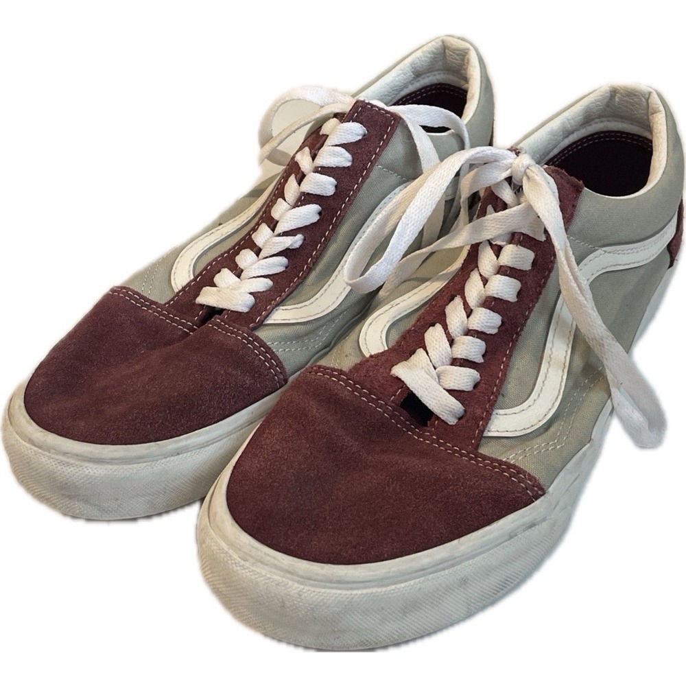 VANS Low Top Sneakers Mens 10 Maroon/Grey Canvas Lace Up Skate Casual